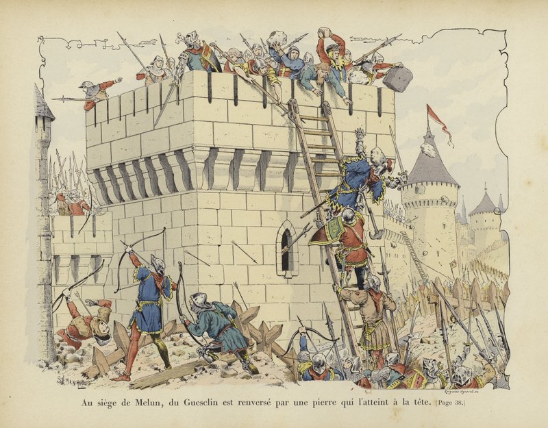Bertrand du Guesclin geraakt door een steen bij het Beleg van Melun, 1359 door Paul de Semant