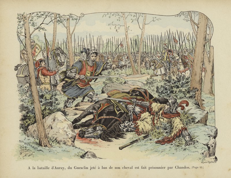 Bertrand du Guesclin geworpen door zijn paard en gevangen genomen door Sir John Chandos, Slag bij Auray, 1364 door Paul de Semant