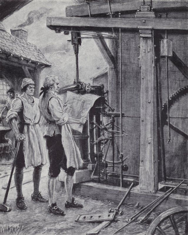 James Watt aan het werk aan de stoommachine door Paul (after) Hardy