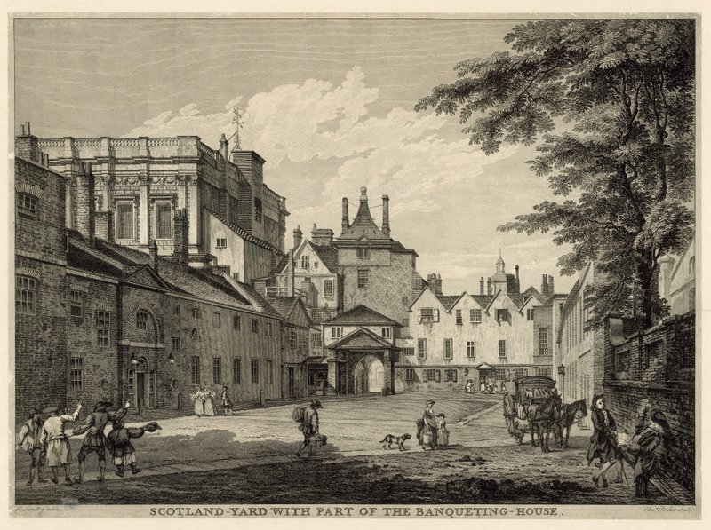 Scotland Yard met een deel van het Banketgebouw door Paul Sandby