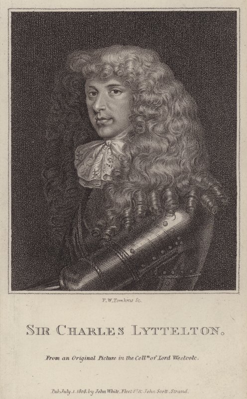 Sir Charles Lyttelton, Engelse politicus en koloniaal gouverneur van Jamaica (gravure) door Peltro William Tomkins