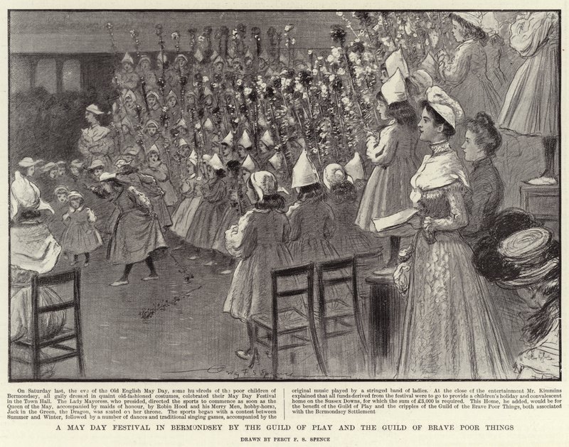 Een Meidagfestival in Bermondsey door het Gilde van Spel en het Gilde van Dappere Arme Dingen door Percy F.S. Spence