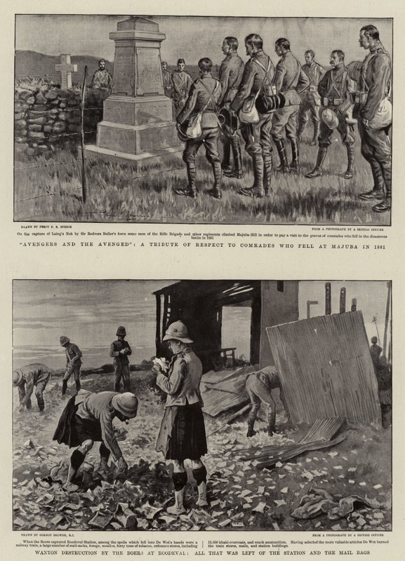 Wrekers en de Gewrokenen, Een Eerbetoon aan Kameraden die vielen bij Majuba in 1881, Nodeloze Vernietiging door de Boeren bij Roodeval, alles wat overbleef van het Station en de Postzakken door Percy F.S. Spence