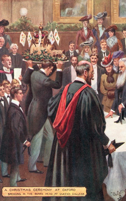 Een kerstceremonie aan de Universiteit van Oxford - het binnenbrengen van het zwijnshoofd aan Queens College door Percy F.S. after Spence