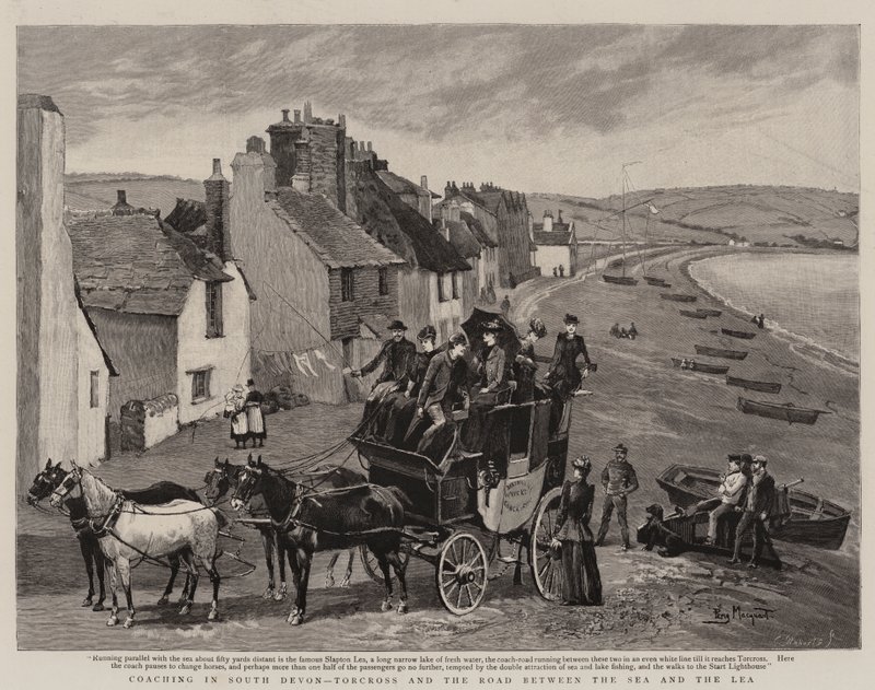 Koetsen in Zuid-Devon, Torcross en de weg tussen de zee en de Lea door Percy Macquoid