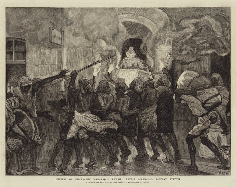 Keizerin van India, de Maharajah Rewah verlaat het treinstation van Allahabad door Percy Macquoid