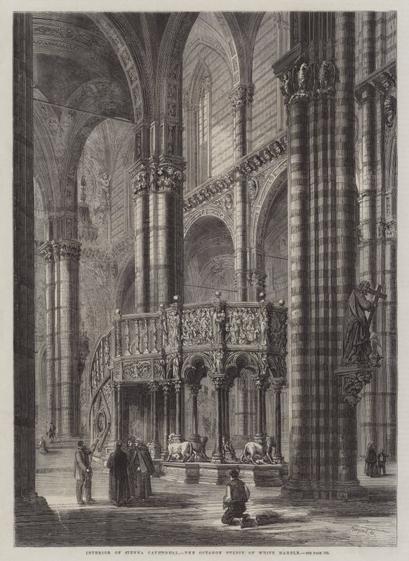 Interieur van de Kathedraal van Sienna, de Octagon Preekstoel van Wit Marmer door Percy Macquoid
