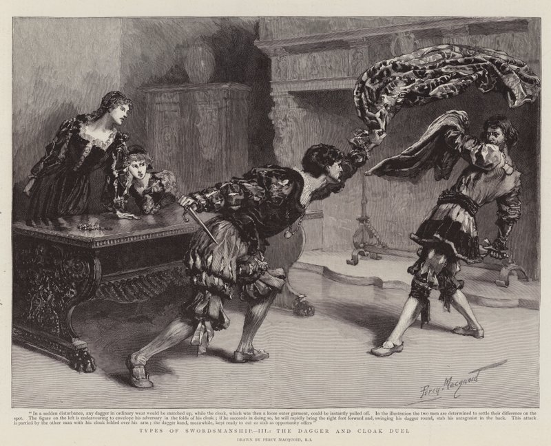 Typen van Zwaardvechten, III, het Dolk en Mantel Duel door Percy Macquoid