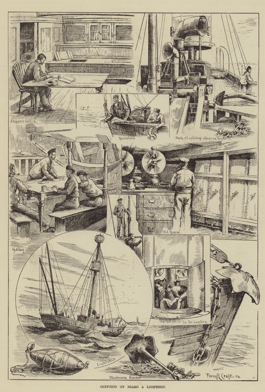 Schetsen aan boord van een lichtschip door Percy Robert Craft