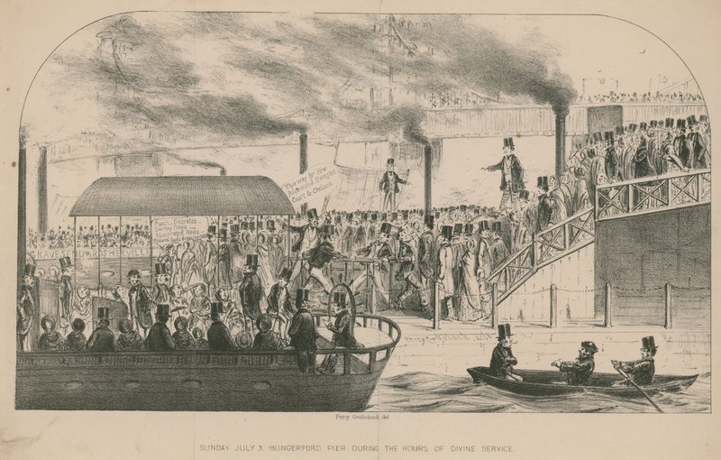 Hungerford Pier tijdens de uren van de Godsdienstoefening door Percy Cruikshank