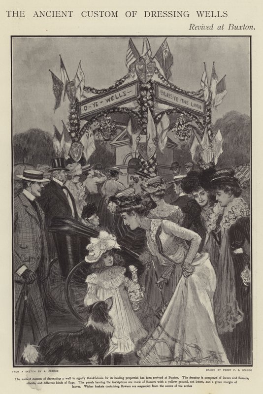 De Oude Traditie van het Versieren van Bronnen Herleefd in Buxton, Derbyshire door Percy F.S. (after) Spence
