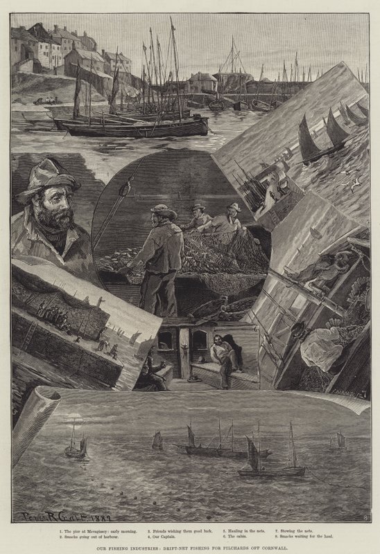 Onze visserij-industrieën, drijfnetvisserij op sardines voor de kust van Cornwall door Percy Robert Craft