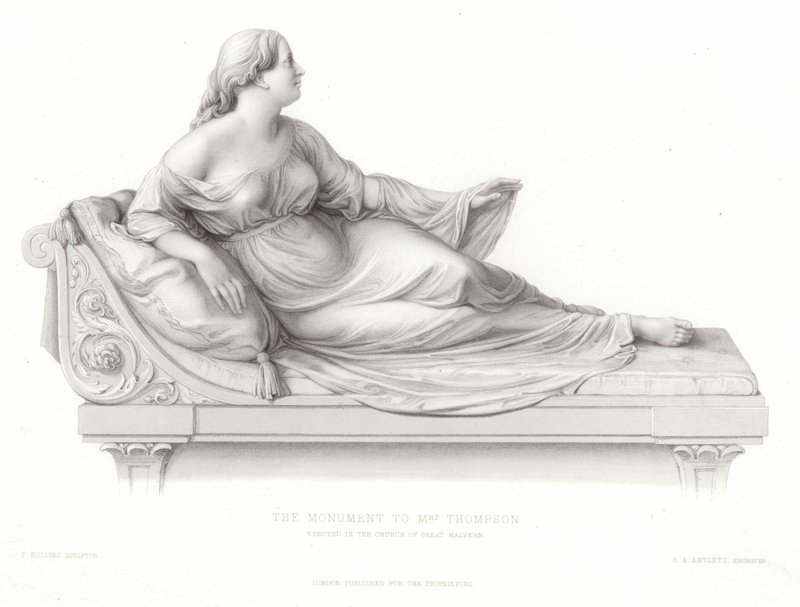 Monument voor mevrouw Thompson opgericht in de kerk van Great Malvern door Peter Hollins