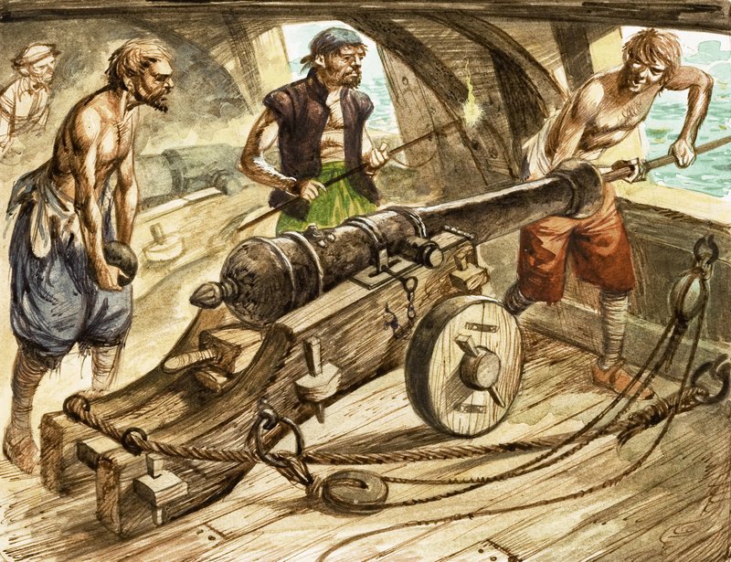 Kanonneerploeg aan boord van een zeilschip door Peter Jackson