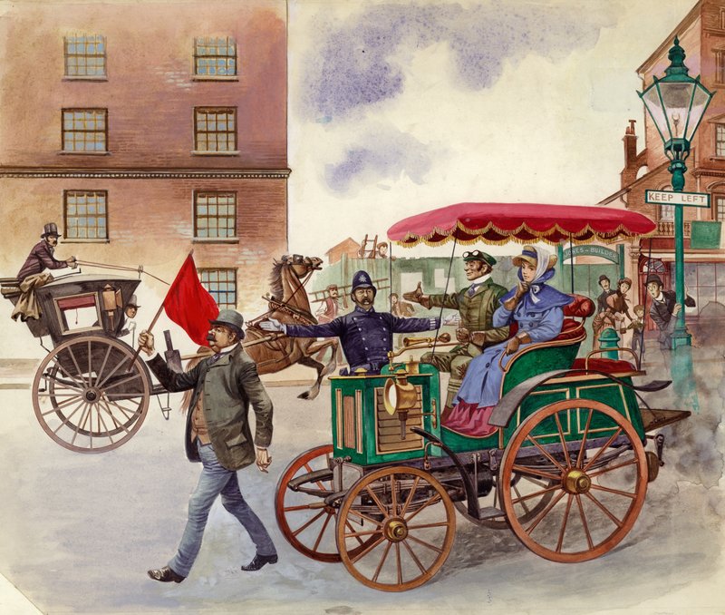 Vroege Auto, met Man met een Vlag door Peter Jackson