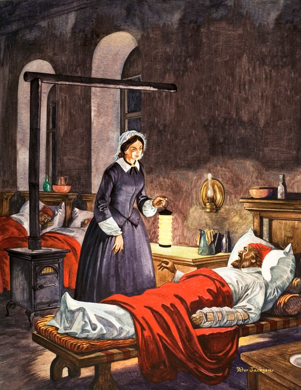 Florence Nightingale. De Dame met de Lamp, bezoekt de zieke soldaten in het ziekenhuis door Peter Jackson
