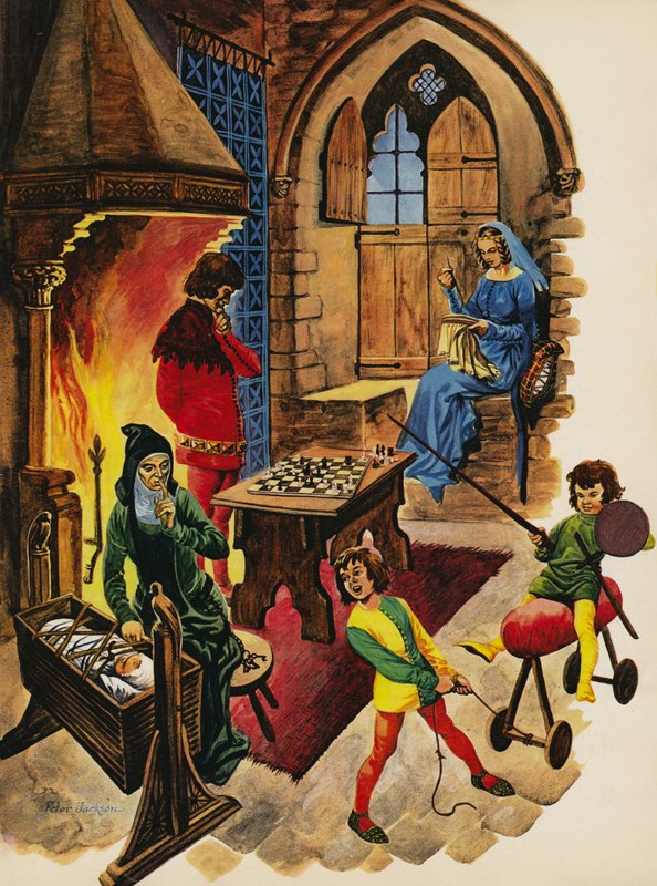 Binnen in de woonkamer van een middeleeuws kasteel door Peter Jackson