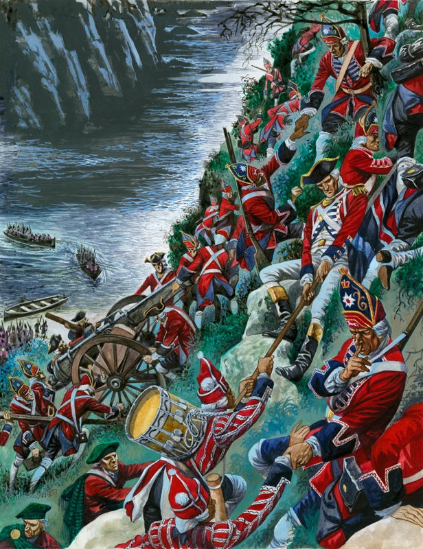 De Britse soldaten maken de moeizame beklimming van de Hoogten van Abraham om Quebec in te nemen door Peter Jackson