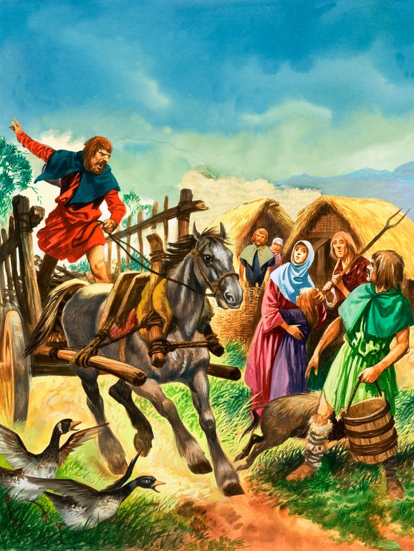 Dorpelingen gewaarschuwd voor de komst van soldaten in de dagen van Koning Stephen door Peter Jackson
