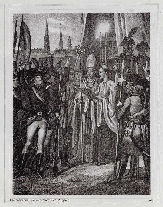 Oostenrijkse soldaten vertrekken om tegen de Fransen te vechten, Wenen door Peter Johann Nepomuk Geiger