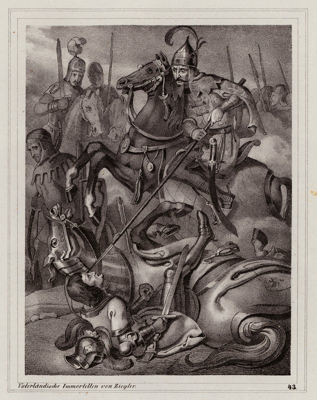 Dood van Frederik II van Oostenrijk in de Slag bij de Leitha door Peter Johann Nepomuk Geiger