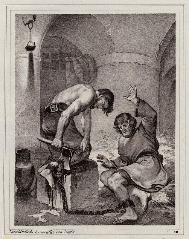 Ontsnapping van Andreas Budiats, schildknaap van Emerich von Lowenstein door Peter Johann Nepomuk Geiger