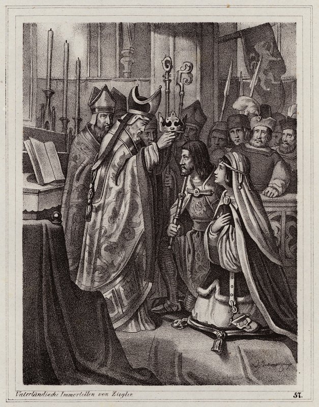 Huwelijk van Ottokar II van Bohemen en Kunigunda van Slavonië door Peter Johann Nepomuk Geiger