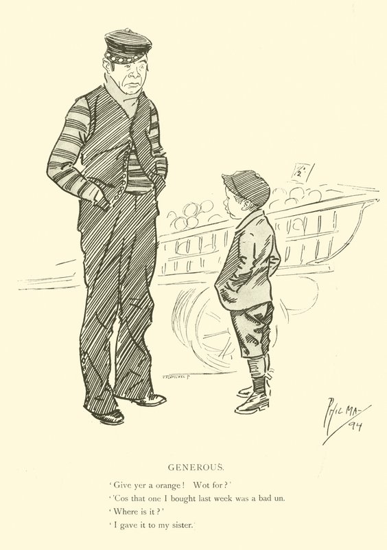 Cartoon door Phil May, uit de jaren 1890 door Phil May