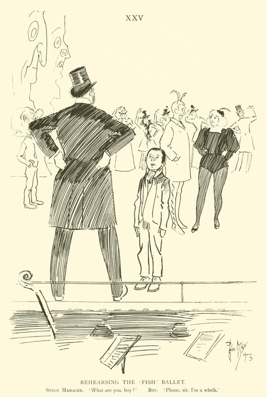 Cartoon door Phil May, uit de jaren 1890 (litho) door Phil May
