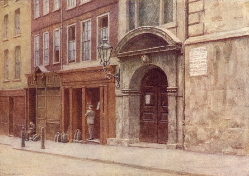 Deur van St Georges Church, Botolph Lane, 1904 door Philip Norman