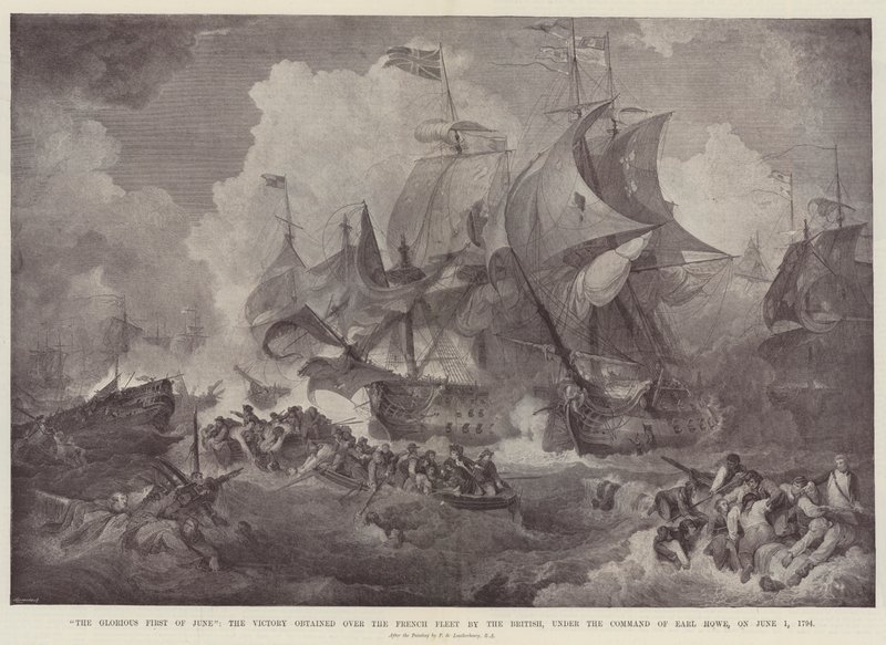 De Glorieuze Eerste Juni, de Overwinning op de Franse Vloot door de Britten, onder Bevel van Graaf Howe, op 1 Juni 1794 door Philippe-Jacques de Loutherbourg