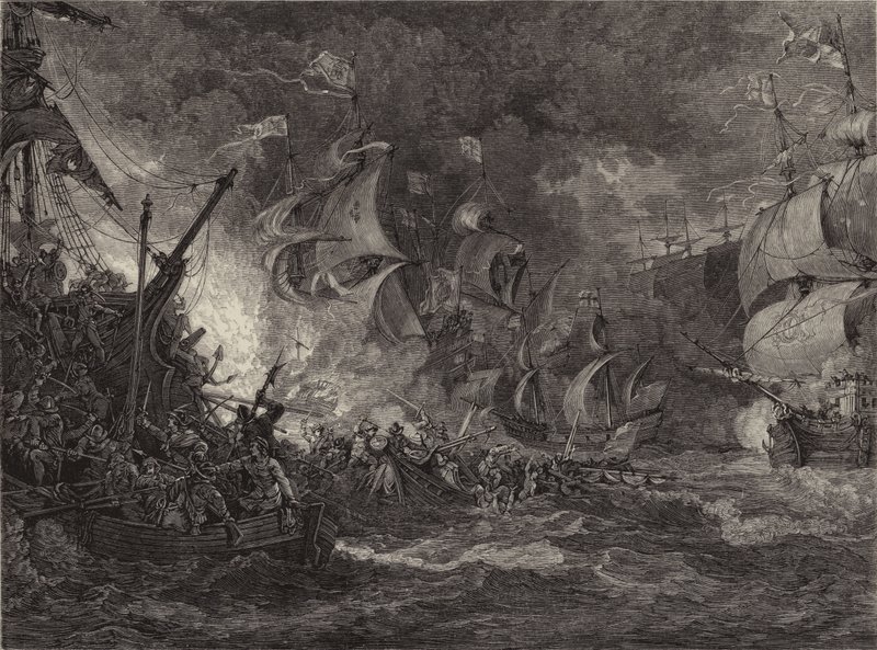 Nederlaag van de Spaanse Armada door Philippe de (after) Loutherbourg