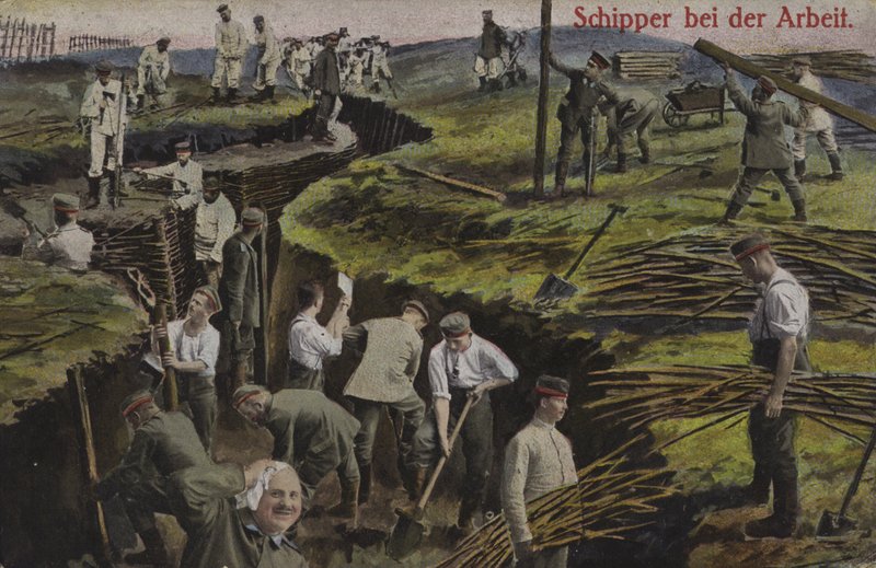 Duitse infanterie graaft loopgraven, Eerste Wereldoorlog door Photographer German