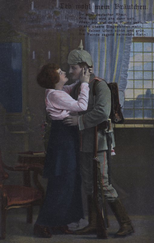 Duitse soldaat neemt afscheid van zijn vrouw voordat hij naar de oorlog vertrekt door Photographer German