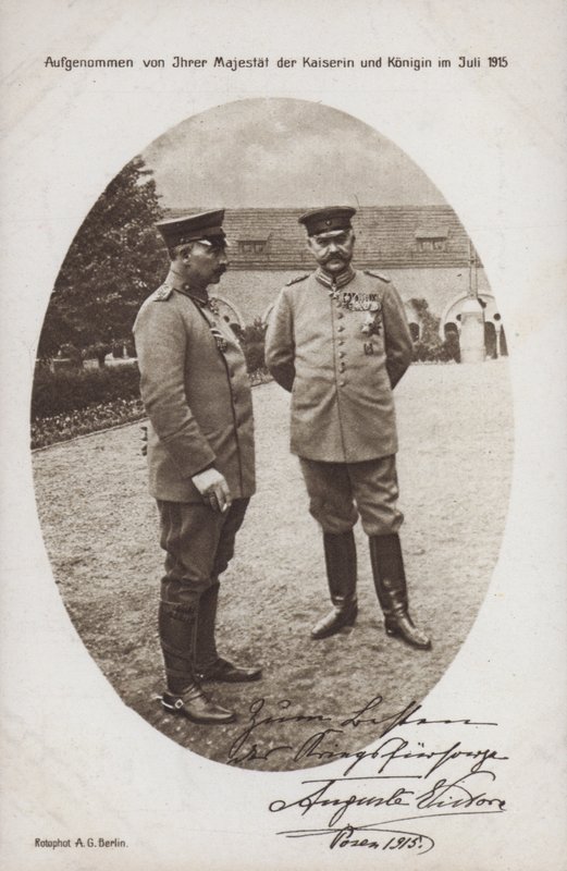 Keizer Wilhelm II met veldmaarschalk Paul von Hindenburg, commandant van het Duitse leger, Posen, Eerste Wereldoorlog door Photographer German