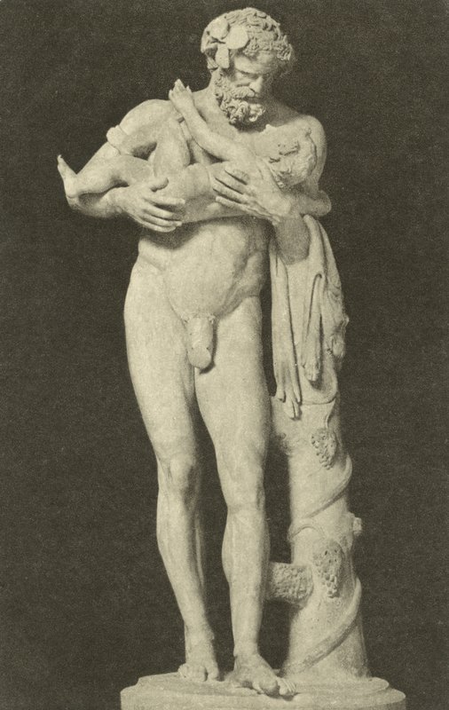Silenus met het Kind Dionysus, oude Romeinse sculptuur in de collectie van de Glyptothek, München, Duitsland (zw/w foto) door Photographer German
