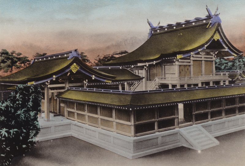 Japan, ca. 1912: Hoofdgebouw van Meiji Jingu, heiligdom, Tokio door Photographer Japanese