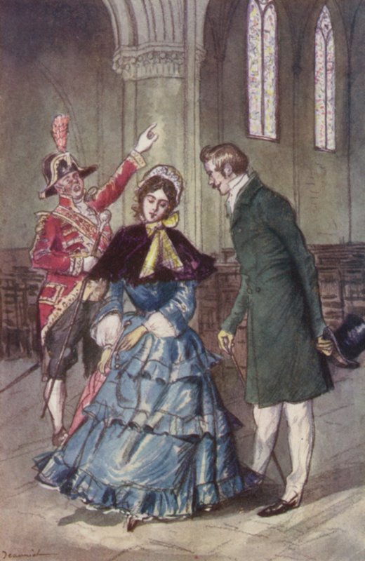 De koster riep hem na, "Monsieur? De torenspits! De torenspits!" door Pierre Georges Jeanniot