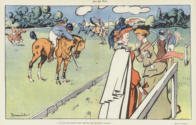 Een spelletje polo. Illustratie voor Le Rire door Pierre Georges Jeanniot