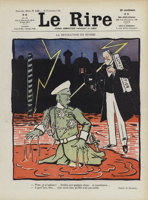 Revolutie in Rusland. Illustratie voor Le Rire door Pierre Georges Jeanniot