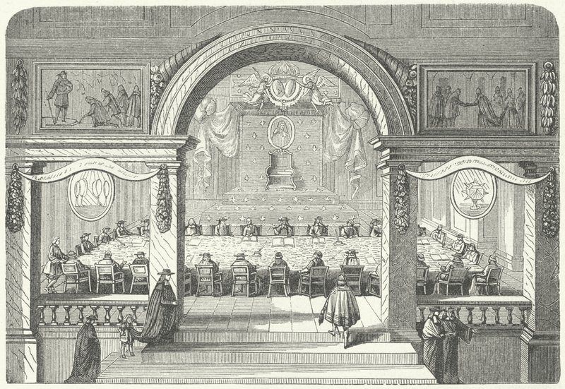 Bijeenkomst van de Academie Française des Sciences in het Louvre door Pierre Paul Sevin