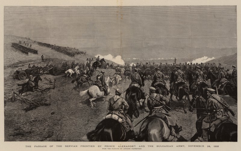 De oversteek van de Servische grens door prins Alexander en het Bulgaarse leger, 24 november 1885 door Polish School
