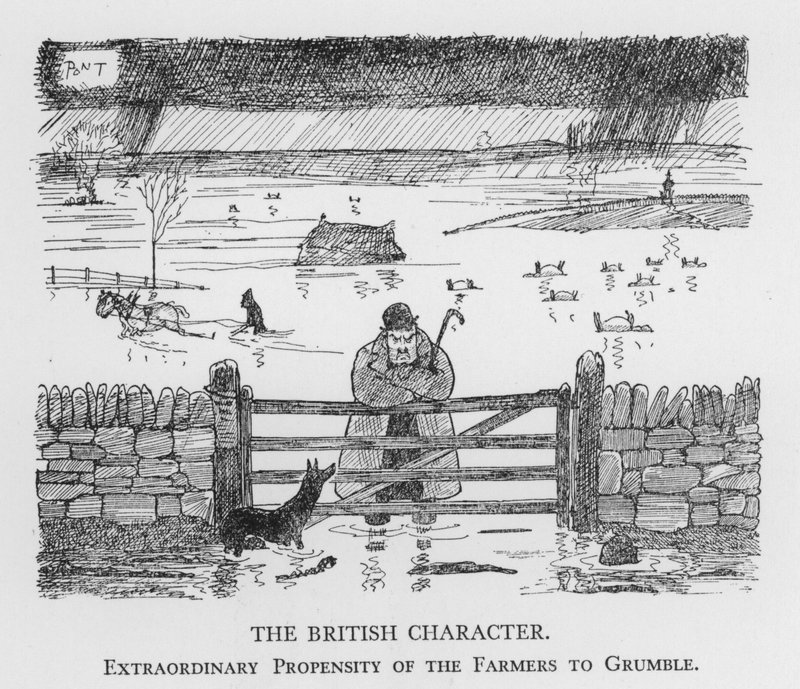 Het Britse karakter, buitengewone neiging van boeren om te klagen door Pont