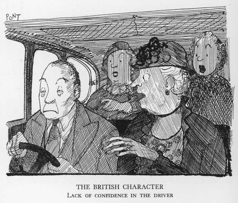 Het Britse karakter, Gebrek aan vertrouwen in de chauffeur (litho) door Pont