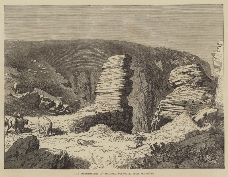Het amfitheater van Beliddea, Cornwall, vanaf Pen Olver door R. Dudley