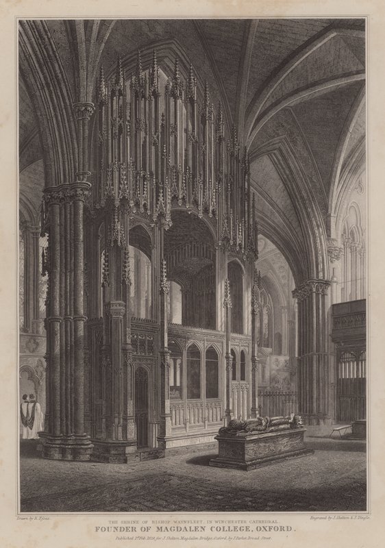 Het heiligdom van bisschop Waynflete, oprichter van Magdalen College, Oxford, in Winchester Cathedral door R. (after) Essex