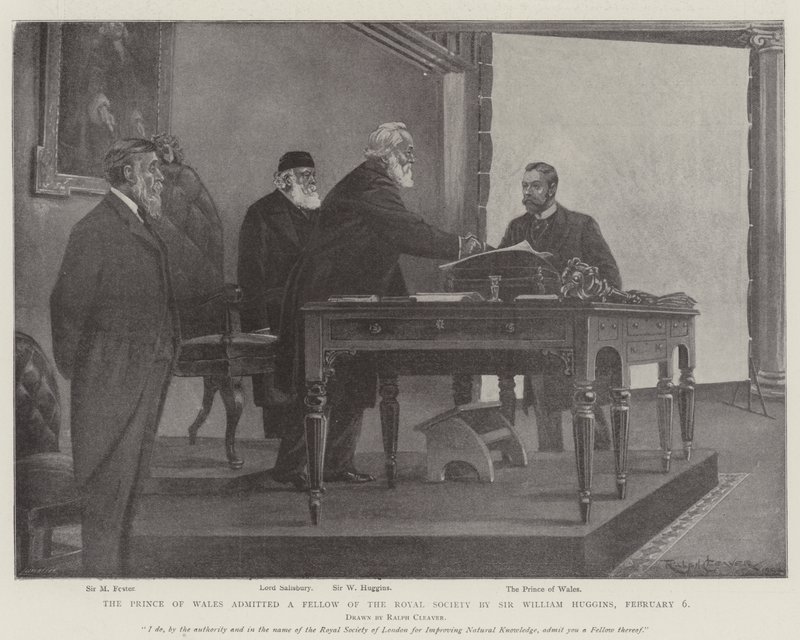 De Prins van Wales toegelaten als Fellow van de Royal Society door Sir William Huggins, 6 februari door Ralph Cleaver