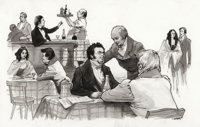 Schubert en vrienden (gouache op papier) door Ralph Bruce