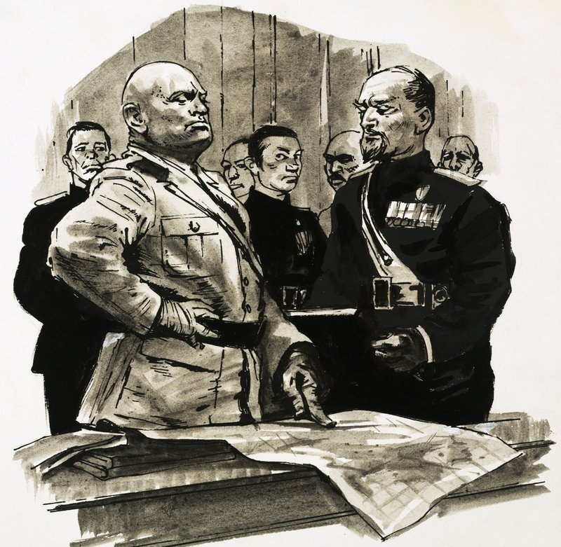 Onbekende officier wijst naar een plek op een kaart door Ralph Bruce