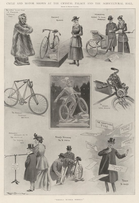 Fiets- en motorshows in het Crystal Palace en de Agricultural Hall door Ralph Cleaver